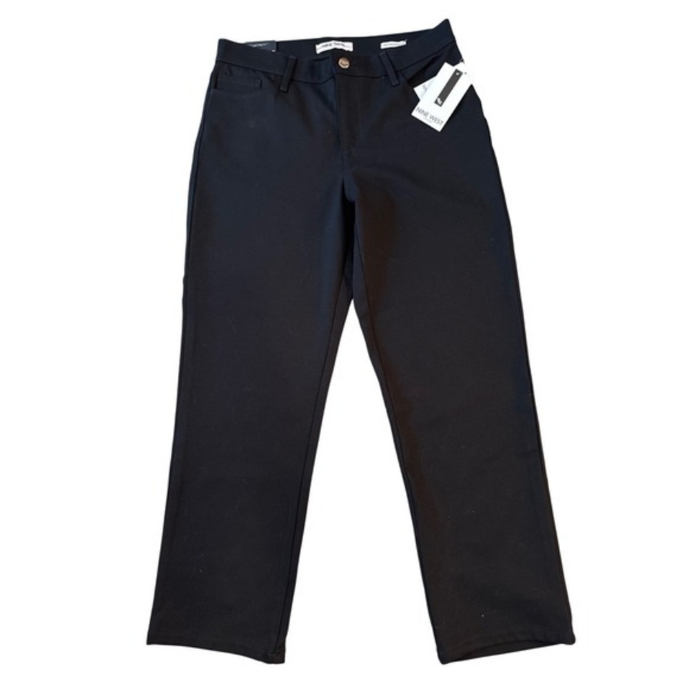 Nine West High Rise Straight Leg Black Trouser Pants 8 Petite Workwear Timeless
